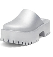 Jeffrey Campbell Clogge Silver Fashion Slip On Slide Chunky Platform Sandals