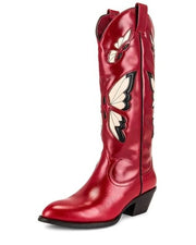 Jeffrey Campbell FLY-AWAY Red Leather Knee-High Pointed Western Cowboy Boots