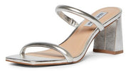 Steve Madden Lilah Silver Slip On Squared Open Toe Block Heeled Sandals