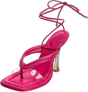 Schutz Meghan Hot Pink Clear Vamp Lace Up Open Toe Stiletto High Heel Sandals