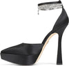 Sam Edelman Andie Black Satin Ankle Strap Pointed Toe Stiletto Heeled Sandals