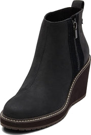 Toms Raven Black Oiled Water Resistant Suede Wedge Heel Rounded Toe Ankle Boots