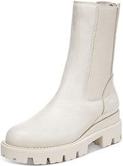 Sam Edelman Genia Ivory Rounded Toe Pull On Lug Sole Chelsea Leather Ankle Boots