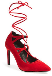 Jeffrey Campbell Brielle-Hi Red Suede Wrap Around Tie Up Pointed Toe Pumps