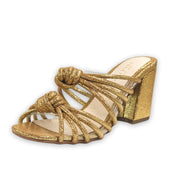 Cecelia New York Harper Gold Fashion Slip On Open Toie Knotted Heeled Sandals