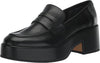 Dolce Vita Yanni Black Leather Slip On Round Toe Block Heeled Fashion Loafers