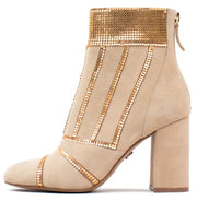 Cecelia New York Demetri Beige Studded Back Zipper Pointed Toe Heel Ankle Boots