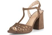 Klub Nico TESSA Heeled Sandals Truffle Suede Open Toe Block Heel Laser-cut Pumps