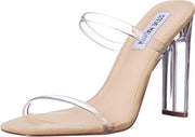 Steve Madden Andrina Clear Squared Open Toe Slip On Block Heeled Sandal