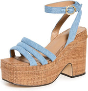 Sam Edelman Tibby Montrose Blue Ankle Strap Square Open Toe Block Heeled Sandals