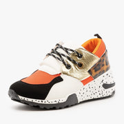 La Sheela Galaxy-01 Orange Gold Fashion Animal Print 90's-Inspired Sneakers