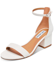 Steve Madden Irenee Round Open-Toe Ankle-Strap Block Heel Sandals White Leather