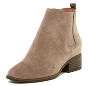 Lucky Brand Livinia Brindle Taupe Suede Block Heel Pull On Chelsea Ankle Booties