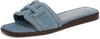 Sam Edelman Irina Dark Coastal Blue Leather Squared Open Toe Flat Slides Sandals