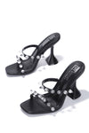 Cape Robbin Mayqueen Black Rhinestone Pyramid Heeled Mule Crystal Dress Sandals