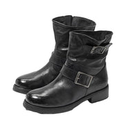 Sam Edelman Lulah Black Leather Buckle Detailed Rounded Toe Ankle Fashion Boots