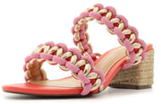 Schutz Juliet Mid Coral Braided Strap Slip On Open Toe Mid Block Heel Sandals