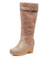 Kelsi Dagger Jagger Taupe Knee High Clog Wood Heel Wedge Round Toe Leather Boot