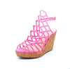 Schutz Womens Pink Cork Platform Wedge Caged Open Toe Heeled Sandal