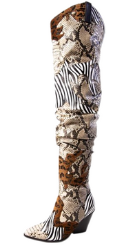 Cape Robbin Kelsey-21 Snake Black Block Heel Over The Knee Western Fashion Boots