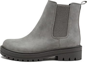 Soda Pilot Grey Nubuck Pull On Rounded Toe Chunky Platform Block Heel Wide Boots