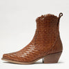 Sam Edelman Blair Cuoio Stacked Heel Pointed Toe Leather Woven Western Boots
