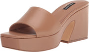 Nine West Oklee 3 Light Tan Squared Open Toe Slip On Retro Heeled Sandals