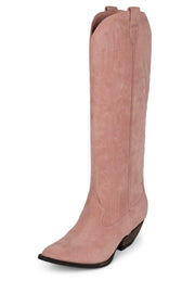 Jeffrey Campbell Calvera Pink Suede Pointed Western Angled Heel Knee High Boots