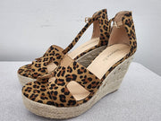 Lemonade Kayson Leopard Unique Double Vamp Platform Wedge Espadrille Sandals