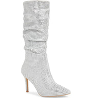 Lauren Lorraine Layzer Silver Slouchy Mid Calf High Rhinestone Pointed Bootie (8.5)