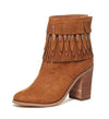 Yellow Box Sunny Chestnut Boho Chik Layered Fringe Stacked Heel Ankle Booties