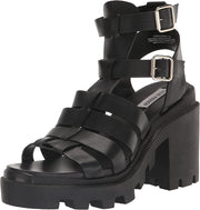 Steve Madden Cosmic Black Block Heel Squared Toe Strappy Buckle Heeled Sandals