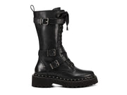 Vince Camuto Meterla Black Lace Up Mid Calf Toe Embellished Detail Combat Boot