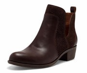 Lucky Brand Belgon Chocolate Pull On Block Heel Side Dip Leather Ankle Booties