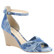 Jessica Simpson Lindella Tie Dye Blue Denim Wedge Ankle Strap Open Toe Heels