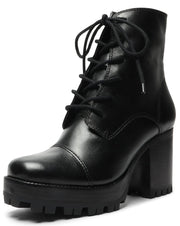 Schutz Jeannie Black Leather Combat Lug Sole Lace Up Block Heel Ankle Boots