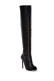 Ivy Kirzhner Crane In Black Stretch Calf Leather Fashion Fitted Peep Toe Boots