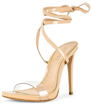 Schutz Cloe Light Nude Strappy Tie Up Lace Up Open Toe Stiletto High Heel Sandal