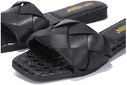 Cape Robbin Deja Woven Mules Slip On Flat Slides Sandals Black (6, Black)