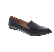 Steve Madden Feather Black Leather Pointed Closed Toe Slip On Flat Loafer