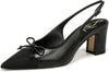Sam Edelman Willette Black Leather Pointed Toe Slingback Block Heeled Pumps