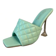 Cape Robbin Rafa Blue Aqua Quilted Stiletto Mule Square Toe Heels Pumps Sandals