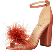 Sam Edelman Yaro Sienna Rose Feather Ankle Strap Open Toe Block Heeled Sandals