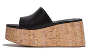 Cape Robbin Banka Black Slip On Round Open Toe Chunky Wedge Heel Fashion Sandals