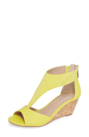 Charles David Gallo Sunshine Yellow Low Cork Wedge Open Toe T-strap Sandals