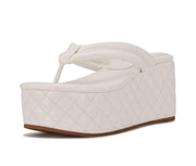 Nine West Newya White Slip On Rounded Open Toe Thong Mule Platform Wedge Sandal