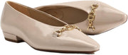 Sam Edelman Jenica Chai Latte Metallic Chain Details Slip On Pointed Toe Flats