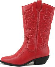 Soda Reno Red Pu Western Cowboy Stitched Pointed Toe Ankle Fashion Boots