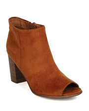 Breckelles Women Amber-31 Faux Suede Chunky Stacked Heel Tan Bootie