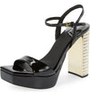 Jeffrey Campbell Dias Black Crinkle Patent Gold Jeweled Block Heeled Sandals